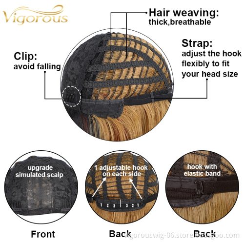 Vigorous Synthetic Long Wavy Dark Root Ombre Brown Cosplay Wigs for Black White Women Colorful Fiber Hair Wigs High Temperature